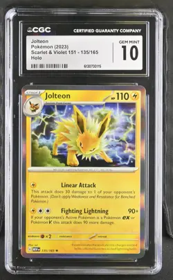 CGC 10 GEM MINT Jolteon 135/165 Scarlet Violet 151 Holo Rare Pokemon Card - Image 1