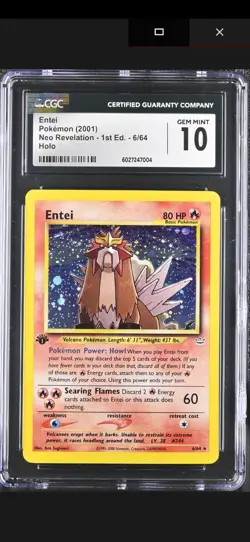 Cgc 10 Gem Mint 1st Edition Entei Holo Neo Revelation 6/64 Pokemon Card - Image 1