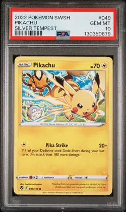 2022 POKEMON SWORD & SHIELD SILVER TEMPEST #049 PIKACHU PSA 10 - Image 1