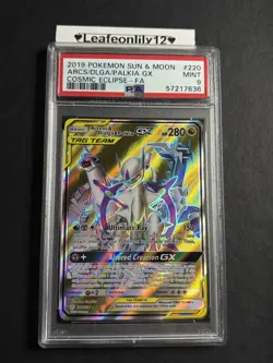 Graded Arceus & Dialga & Palkia GX PSA 9 (Full Art) 220/236 Cosmic Eclipse Holo - Image 1