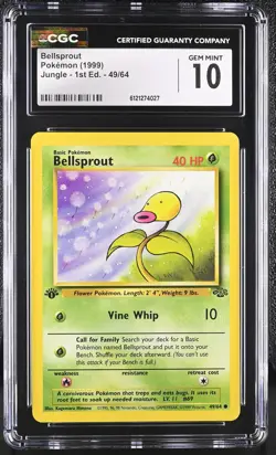 CGC 10 GEM MINT Bellsprout 1999 Jungle 1st Edition 49/64 Pokemon Card - Image 1