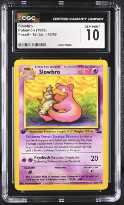 CGC 10 GEM MINT Slowbro 1999 Fossil 1st Edition 43/62 Pokemon Card - Image 1