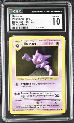 CGC 10 GEM MINT Haunter 1999 Base Set 29/102 Shadowless Pokemon Card - Image 1