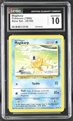 CGC 10 GEM MINT Magikarp 1999 Base Set 35/102 Pokemon Card - Image 1
