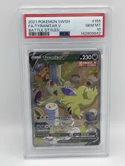 2021 POKEMON SWORD & SHIELD BATTLE STYLES #155 FULL ART/TYRANITAR V PSA 10 - Image 1