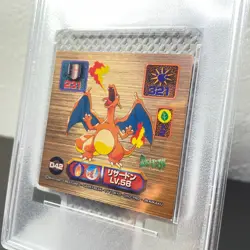 Pokemon Sealdass 1998 AMADA Charizard D42 GOLD Super DX Stickers Japanese PSA8 - Image 5