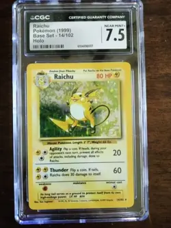 CGC 7.5 Raichu 1999 Pokemon TCG Base Set Holo Rare 14/102 Wizards of the Coast - Image 1