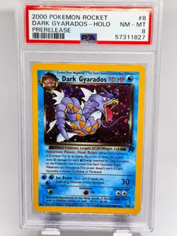DARK GYARADOS PRERELEASE - POKEMON 8/82 TEAM ROCKET PSA8 NM/M PRERELEASE STAMP - Image 1