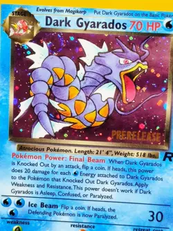 DARK GYARADOS PRERELEASE - POKEMON 8/82 TEAM ROCKET PSA8 NM/M PRERELEASE STAMP - Image 2