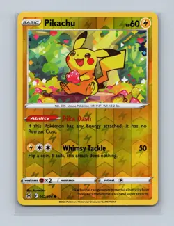 Pikachu 052/196 Common Lost Origin Pokemon Reverse Holo Lightly Played - Image 1