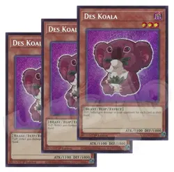 Yugioh Des Koala x 3 - 1st Edition Secret Rare Chibi Art NM - Free Holo - Image 1