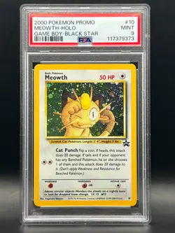 PSA Mint 9-Meowth #10 Holo- 2000 Pokemon Game Boy Black Star Promo with Swirl - Image 2