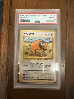 Pokemon Tauros #128 Vending Series 3 Green Japanese PSA 10 Common Basic 1998 - Image 1