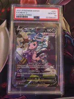 Mew V (Alternate Full Art) 251/264 Swsh08: Fusion Strike Holo PSA10 Gem Mint - Image 1