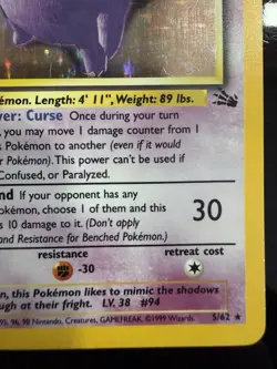 1999 Gengar Holo Rare Pokemon Card 5/62 WOTC Fossil Vintage LP - Image 4
