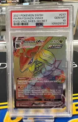 PSA 10 2021 Pokemon Evolving Skies #217 Rayquaza VMAX Secret RARE - Image 1