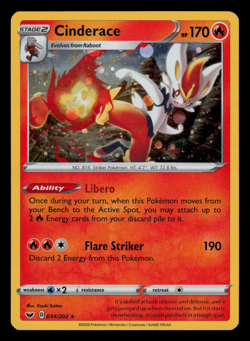 NM - Pokemon Cinderace 034/202 Sword & Shield Collector Chest Cosmos Holo Promo - Image 1