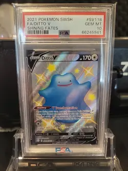 2021 POKEMON SWORD & SHIELD SHINING FATES #SV118 FULL ART/DITTO V PSA 10 - Image 1