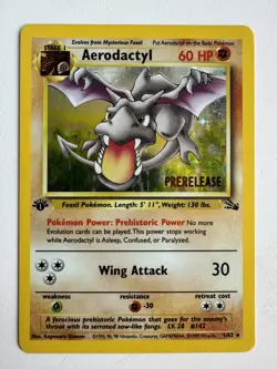 1999 Pokemon Aerodactyl Prerelease 1/62 Holo Fossil 1 Edition WOTC Promo Card - Image 1