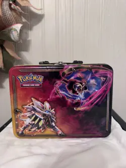 Pokemon TCG Sun & Moon Collectors Tin Metal Chest Lunchbox 2017 + Cards Lot - Image 1