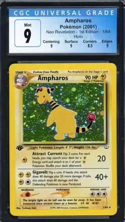 CGC 9 Ampharos Neo Revelation 1/64 Holo Pokemon Card Low Pop! 1st Ed PSA Bgs Etc - Image 1