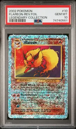 2002 POKEMON LEGENDARY COL. #10 FLAREON-REVERSE FOIL - PSA 10 - Image 1
