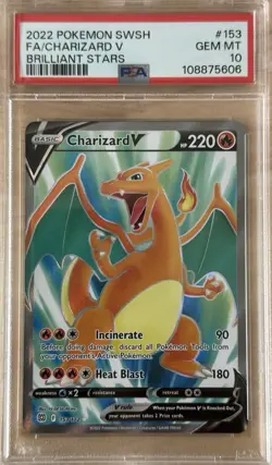 PSA 10 Pokemon Brilliant Stars Full Art Holo Rare Charizard V 153/172 GEM MINT - Image 1