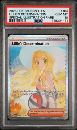 2025 Pokemon Mega Evolution LILLIE'S DETERMINATION #184 SIR PSA 10 Gem Mint - Image 1