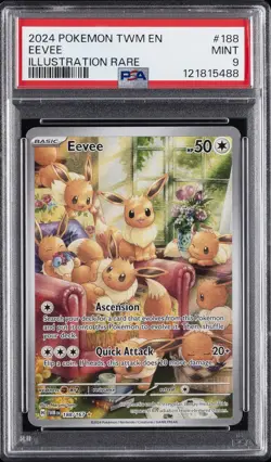 2024 POKEMON TWM EN-TWILIGHT MASQUERADE ILLUSTRATION RARE #188 EEVEE PSA 9 - Image 1