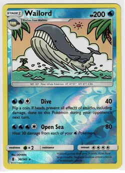 Wailord 30/145 Pokemon Sun & Moon Guardians Rising Reverse Holo - Image 1