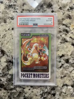Pokemon 1997 Japanese Bandai Pocket Monsters Carddass #006 Charizard Prism PSA 6 - Image 1
