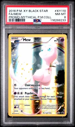 2016 Pokemon XY Mew Full Art XY110 Black Star Promo Mythical Collect PSA 8 NM-MT - Image 1