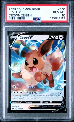 2023 POKEMON SWORD & SHIELD CROWN ZENITH #108 EEVEE V PSA 10 - Image 1