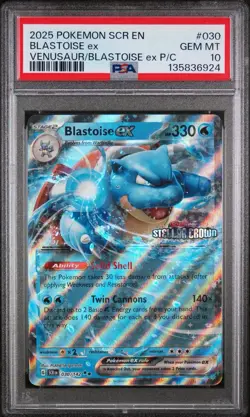 2025 Pokemon SCR EN-Stellar Crown Stamp Blastoise EX #030 EX P/C PSA 10 Low Pop - Image 1