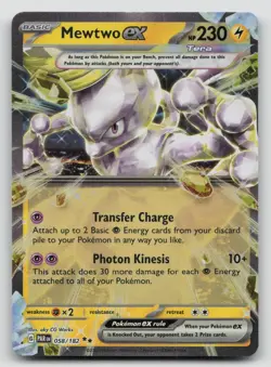 Mewtwo ex 058/182 Pokemon Card Paradox Rift Double Rare Lightning Tera - Image 1