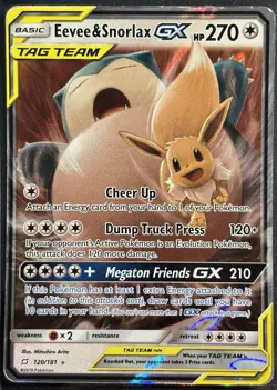 Eevee & Snorlax GX 120/181 - Tag Team Up Pokemon TCG Sun And Moon 2019 - HP Card - Image 1