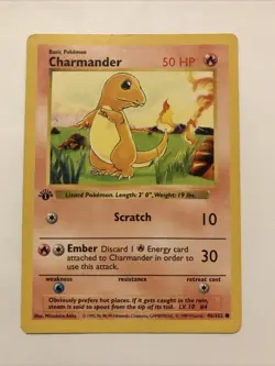 Pokemon TCG Charmander Base Set 46/102 Regular 1st Edition Shadowless Card - Image 1