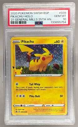 2021 Pokemon 25th Anniversary General Mills Promo SWSH039 Pikachu PSA 10 5754 - Image 1