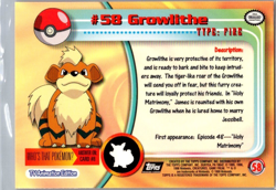 1999 Topps Pokemon TV Animation Series 1 - Growlithe #58 Trading Card - Image 2