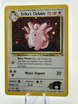 Pokemon TCG Erika's Clefable Gym Heroes Holo Rare Card 3/132 NM Condition - Image 1