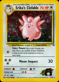 ERIKA'S CLEFABLE 3/132 HOLO RARE GYM HEROES POKEMON UNLIMITED HOLO HP - Image 1