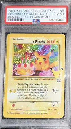 2021 Pokemon Celebrations #24 Birthday Pikachu Black Star PSA 10 - Image 1