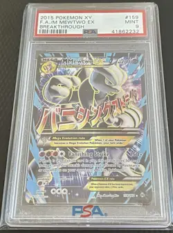 2015 Pokemon XY F.A. /M Mewtwo EX PSA 9 Breakthrough Card #159 - Clean Holder - Image 1