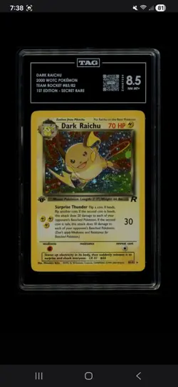 Dark Raichu Team Rocket 1st Edition Holo Secret Rare TAG 8.5 83/82 2000 Card - Image 1