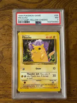 1999 POKEMON BASE SET UNLIMITED E3 STAMP-YELLOW CHEEKS #58 PIKACHU PSA 7 #58 - Image 1