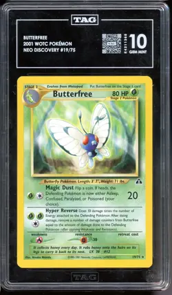 2001 WOTC POKEMON NEO DISCOVERY 19/75 BUTTERFREE NON HOLO RARE GEM MT 10 TAG - Image 1