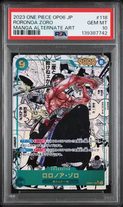 2023 ONE PIECE JPN WINGS OF THE CAPTAIN MANGA ALT ART #118 RORONOA ZORO PSA 10 - Image 1