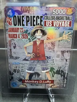 One Piece CCG Promo Holo Monkey D. Luffy US Voyage College Basketball P-055 2026 - Image 1