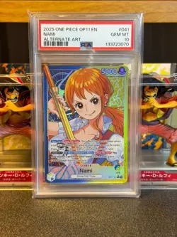 2025 ONE PIECE OP11-A FIST OF DIVINE SPEED ALTERNATE ART #041 NAMI PSA 10 - Image 1