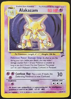 Vintage Pokemon TCG Base Set 2 WoTC Alakazam Holo Rare Card #001/130 - Image 1